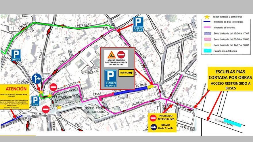 Nuevos cortes de tráfico por las obras del tranvibús desde este lunes 8 de junio: la calle Escuelas Pías estará cerrada durante dos meses