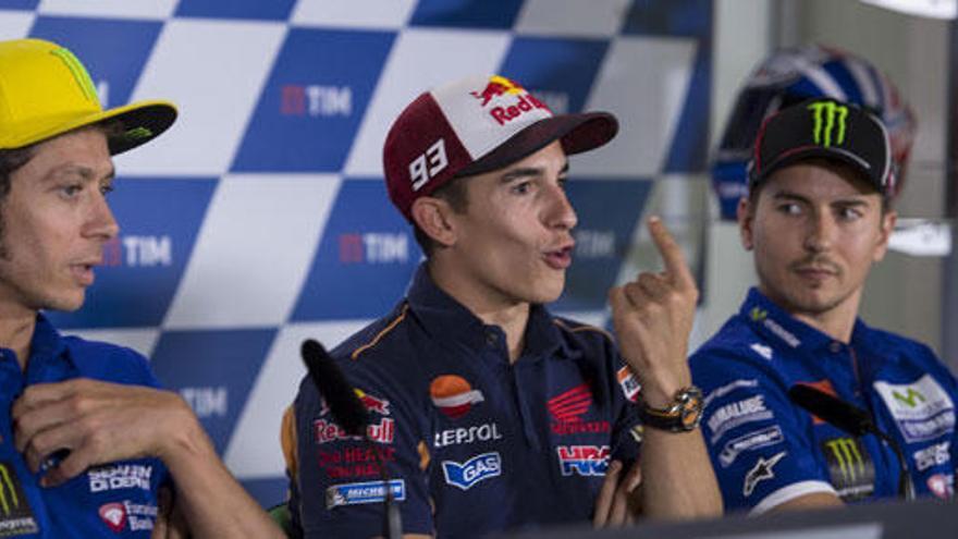 Rossi, Marc Márquez y Jorge Lorenzo.