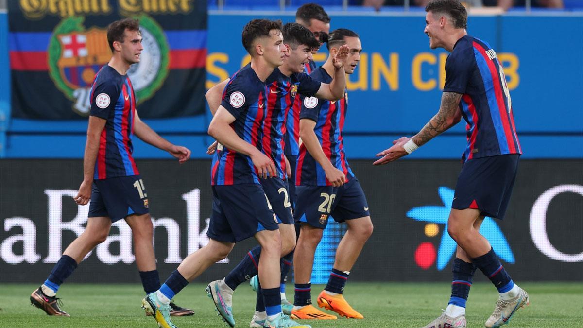 El equipo celebró el gol de Aleix Garrido que vale un play-off