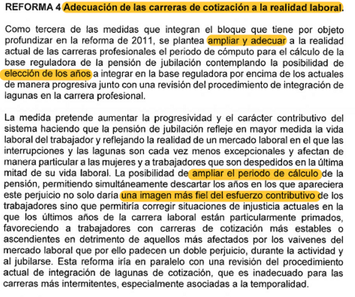 Fragmento del documento sobre pensiones remitido a Bruselas.