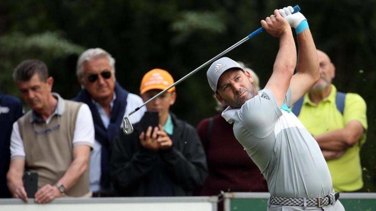 Sergio García, durante una vuelta de prácticas en el Abierto de Italia