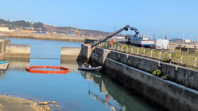 Momento de colocación de la barrera dentro de la que se van a soltar las carabelas portuguesas. En detalle, un ejemplar en la arena. | LNE