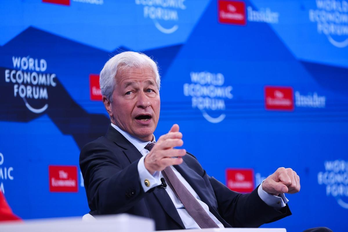 Jamie Dimon, chief executive officer of JPMorgan Chase &amp;amp; Co., during the World Economic Forum (WEF) in Davos, Switzerland, on Wednesday, Jan. 21, 2026. The annual Davos gathering of political leaders, top executives and celebrities runs from Jan. 19-23. Photographer: Krisztian Bocsi/Bloomberg
