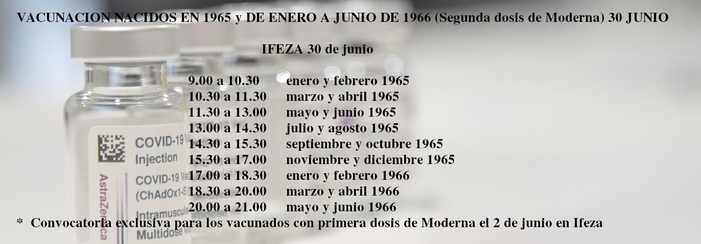 Segunda dosis para los vacunados con Moderna nacidos en 1965 y de enero a junio de 1966