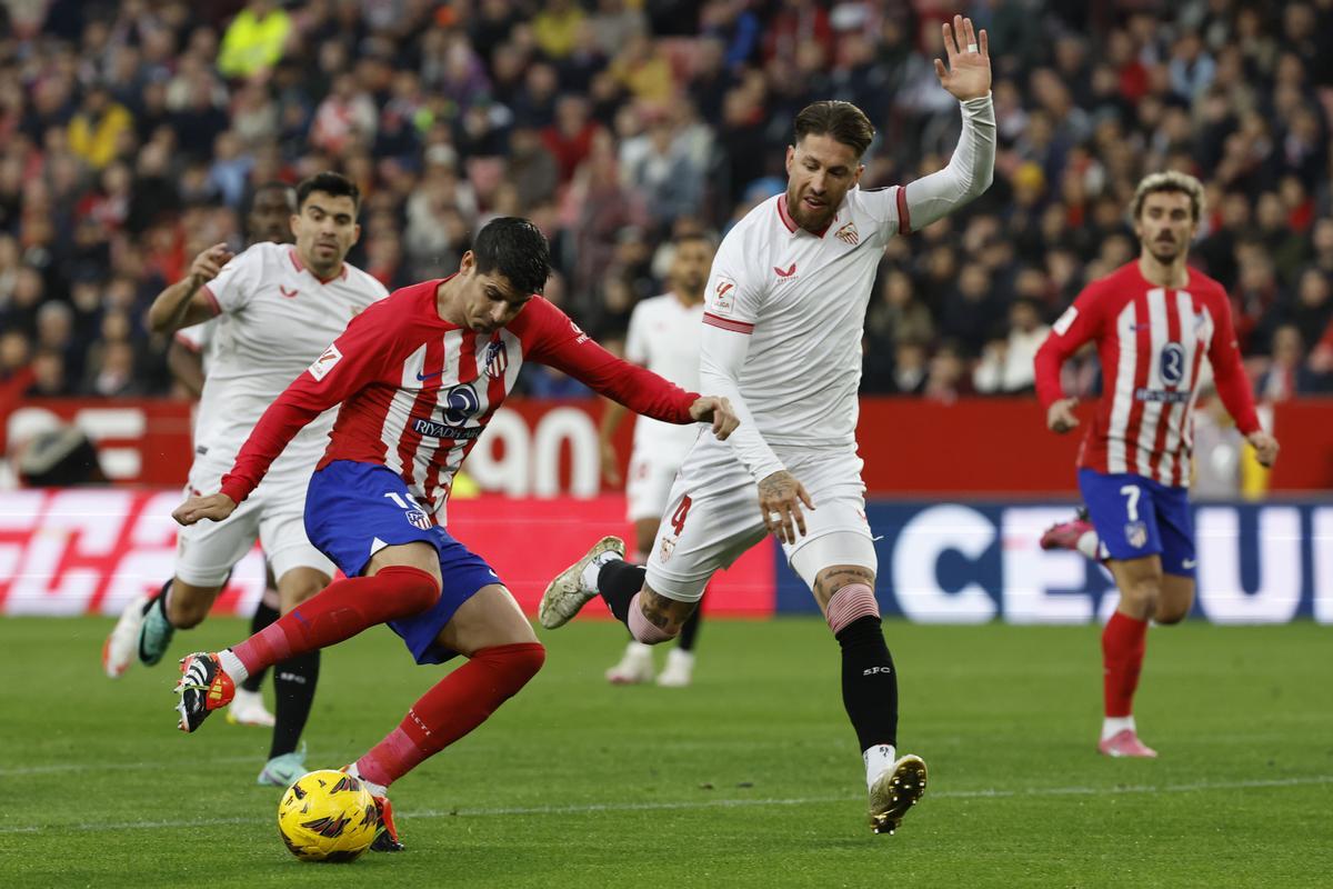 Sergio Ramos, en acción contra el Atlético