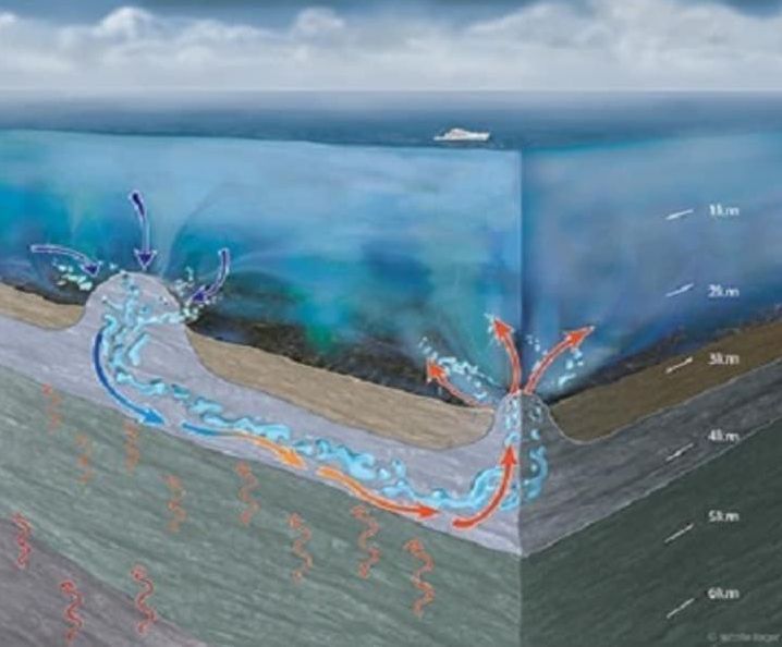 Gráfico de las surgencias de agua dulce en el lecho marino.