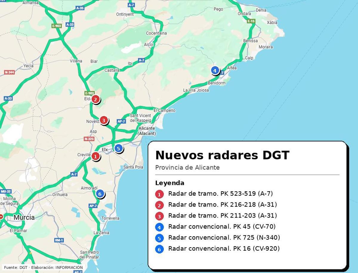 Ubicación de los nuevos radares de la provincia de Alicante