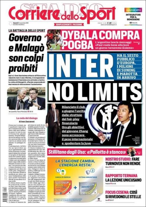 Portada CORRIERE DELLO SPORT viernes 16 noviembre