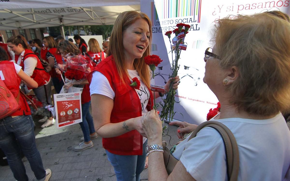 Cruz Roja reparte claveles por la igualdad