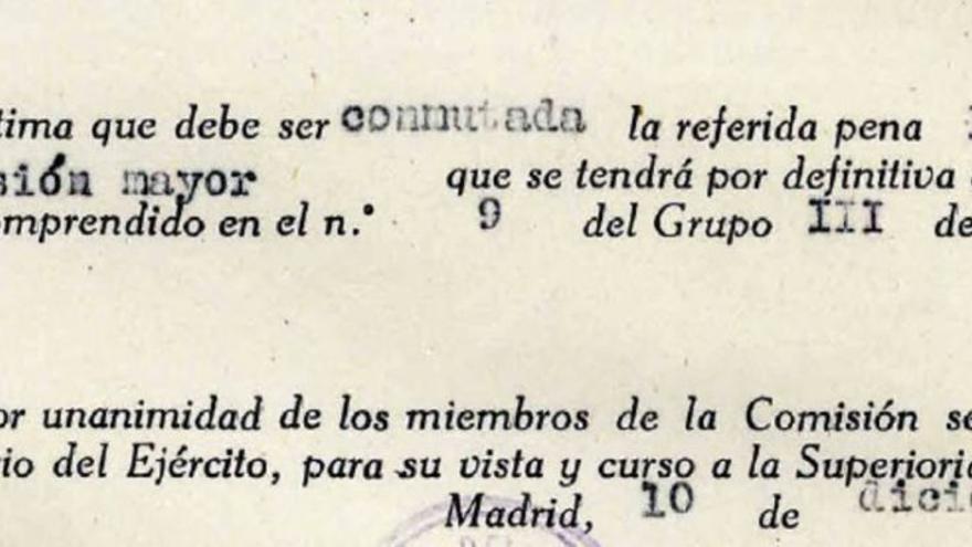 La conmutación de la pena a Miguel Hernández fue aprobada después de haber muerto el poeta, tal como se  ve en este documento. 