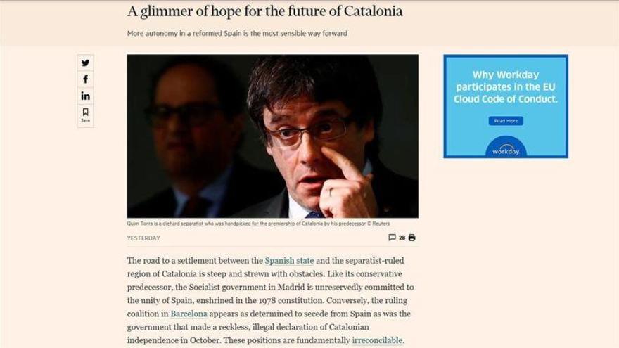 El &#039;Financial Times&#039; receta &quot;más autonomía&quot; para apaciguar el desafío soberanista