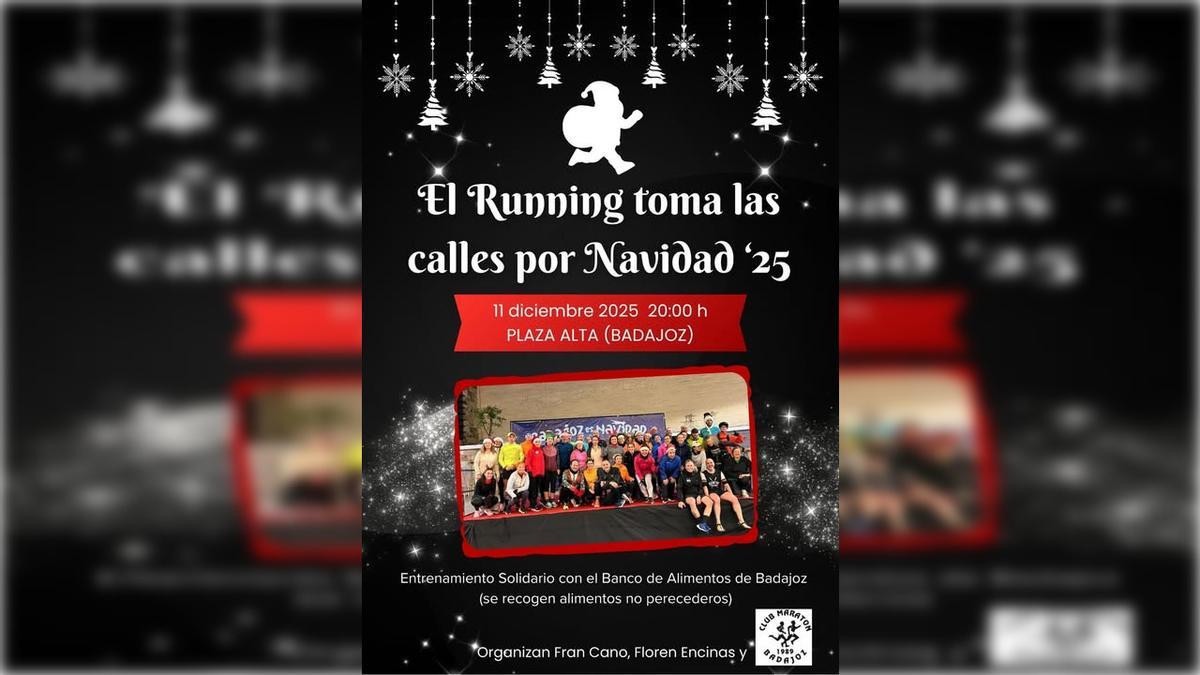 Cartel del runnig solidario navideño a favor del Banco de Alimentos de Badajoz