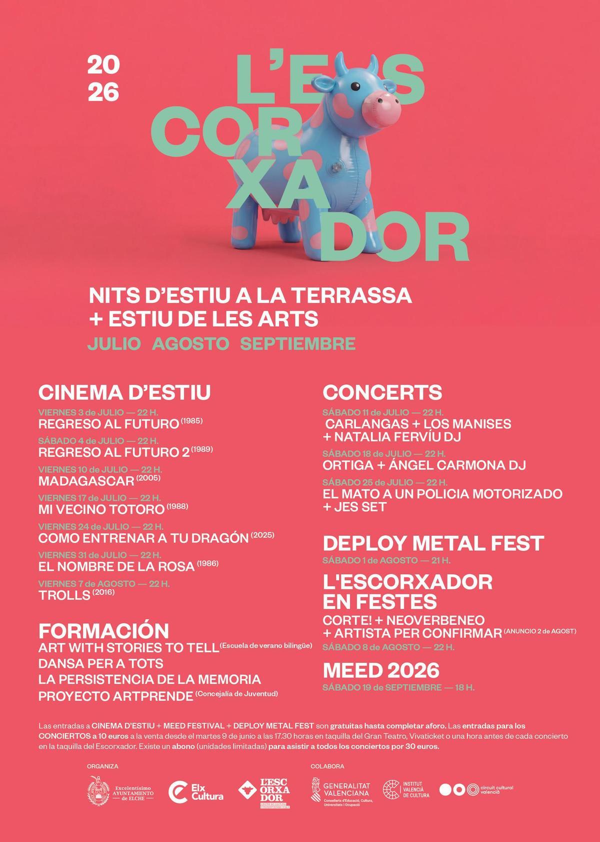 Cartel con los conciertos y principales actividades de L'Escoxador en Elche