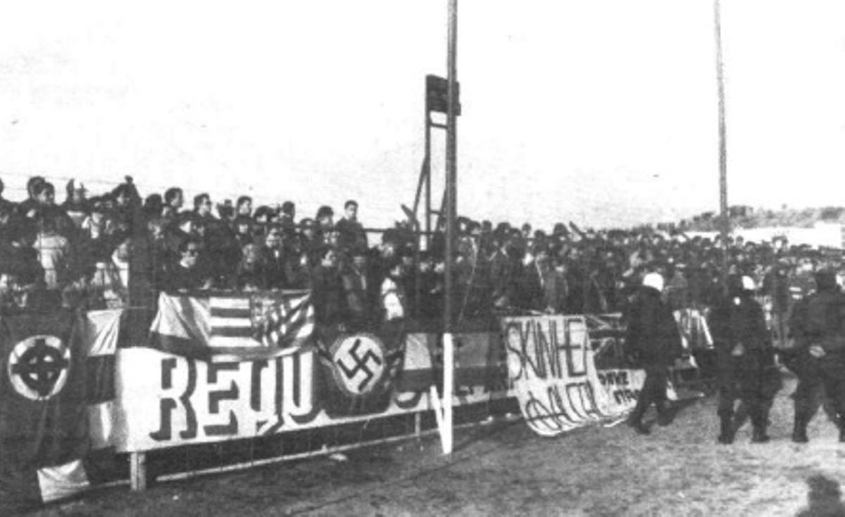 Ultras del Atlético de Madrid en uno de los fondos.