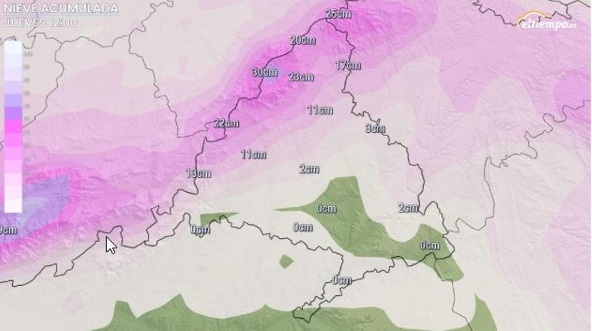 Previsión del acumulado de nieve en la Comunidad de Madrid