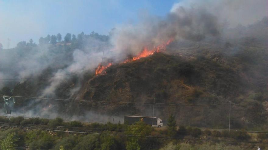 Incendio en Quiroga afecta a la circulación en la N-120. // FdV