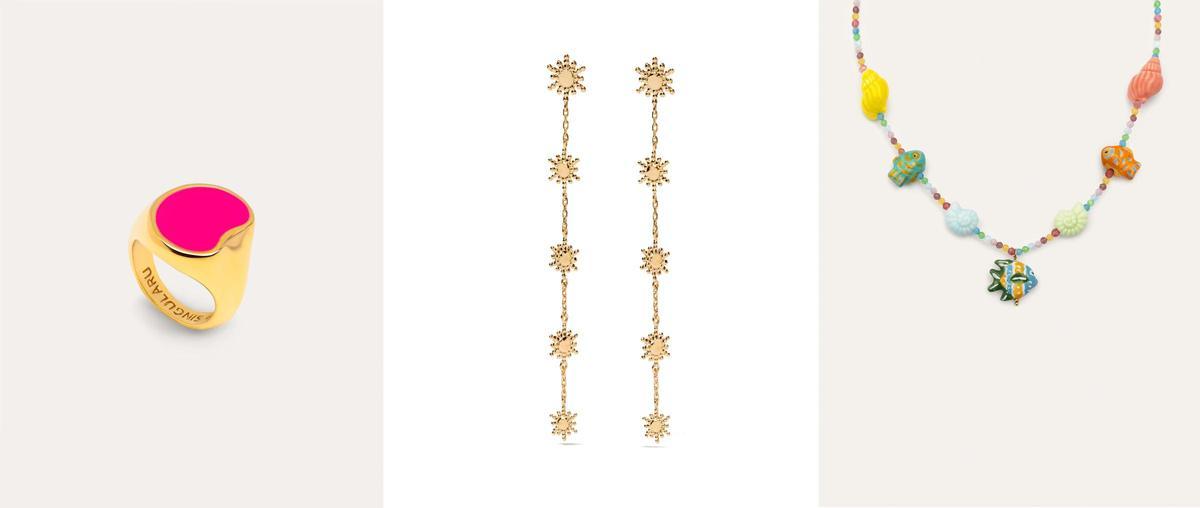 Anillo de Singularu, pendientes de Sure Jewels y collar de Singularu.