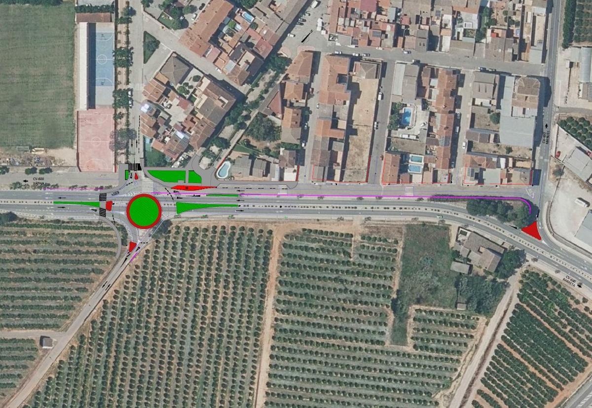 Proyección de la rotonda en la CV-600 para el acceso a Llocnou d'en Fenollet.