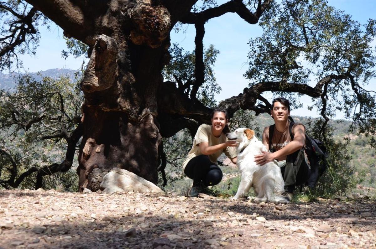 En esta imagen en Chóvar del 2015 trabajaba como técnica del Parque Natural. El alcornoque monumental que aparece a nuestras espaldas es muy posible que se haya quemado.