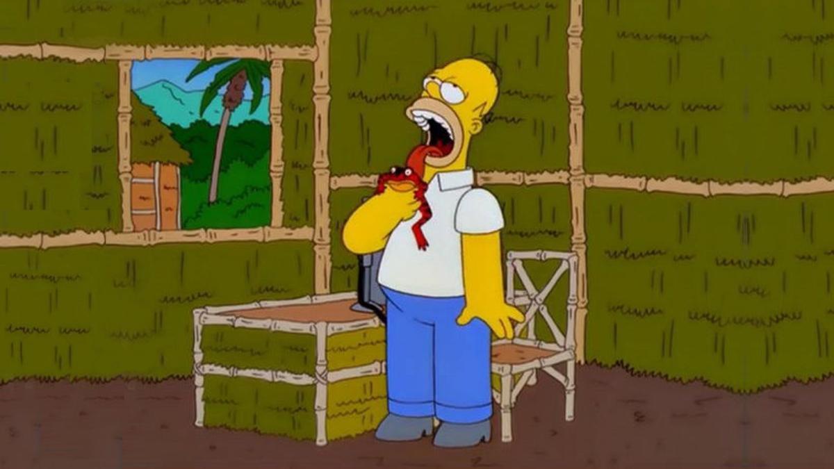 Homer Simpson lamiendo un sapo venenoso