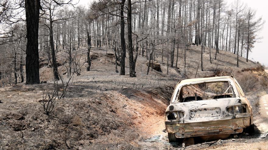 Un tros de bosc i un vehicle calcinats pel foc de Castellar de la Ribera