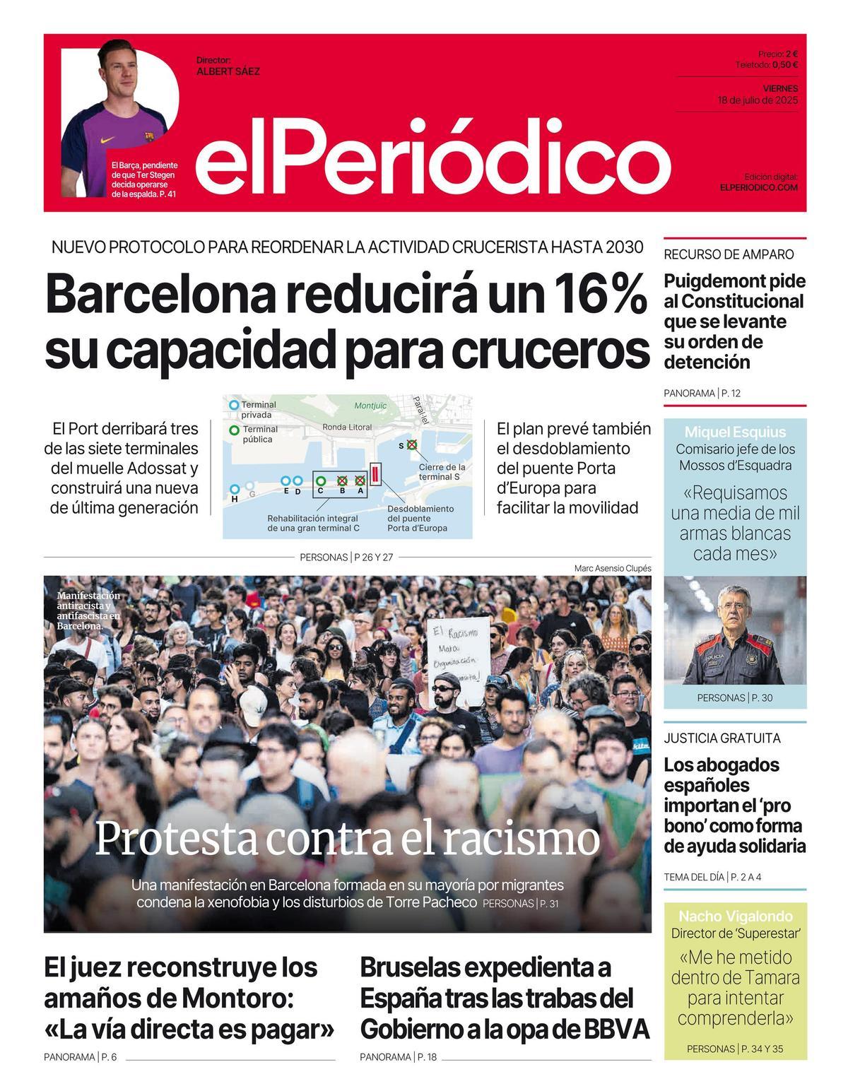 La portada de EL PERIÓDICO del 18 de julio de 2025