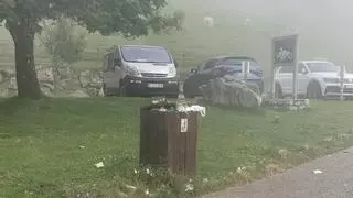 Basuras en el área de servicio público de Buferrera, en los Lagos de Covadonga