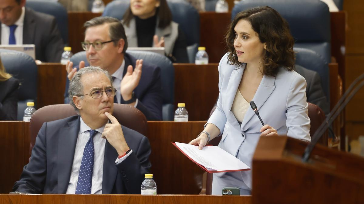 Isabel Díaz Ayuso en la sesión de control en la Asamblea de Madrid.