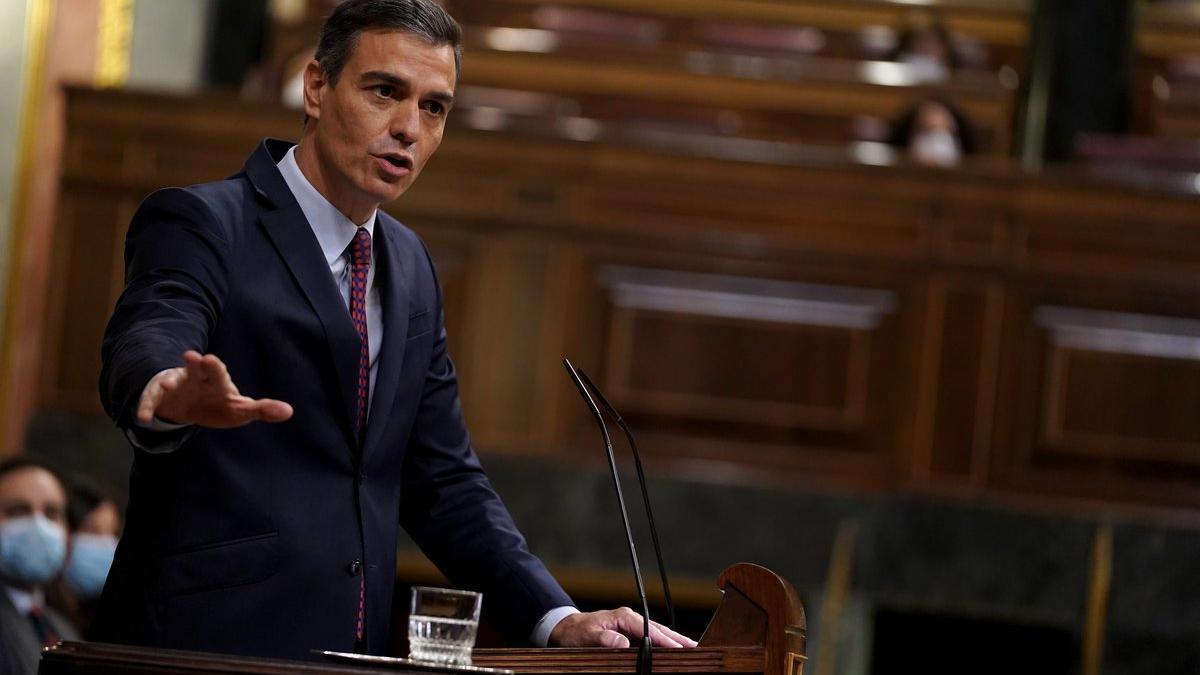 Pedro Sánchez, durante su turno de cierre de la moción de censura de Vox, este 22 de octubre en el Congreso.