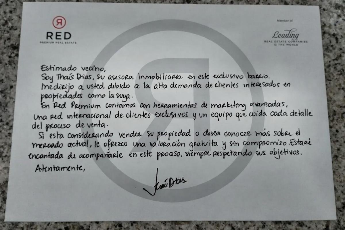 Carta de presentación de la inmobiliaria.