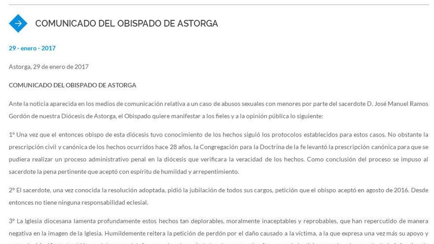 Comunicado del Obispado de Astorga