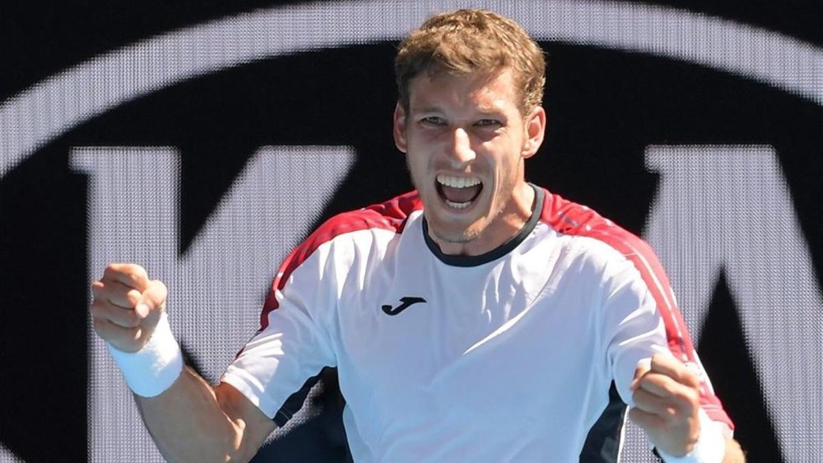 Pablo Carreño celebra el pase a octavos del Abierto de Australia.