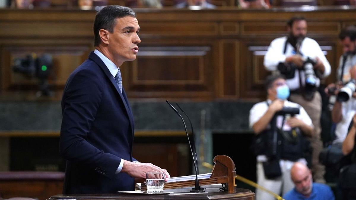 Pedro Sánchez durante su intervención sobre el debate sobre el estado de la nación.