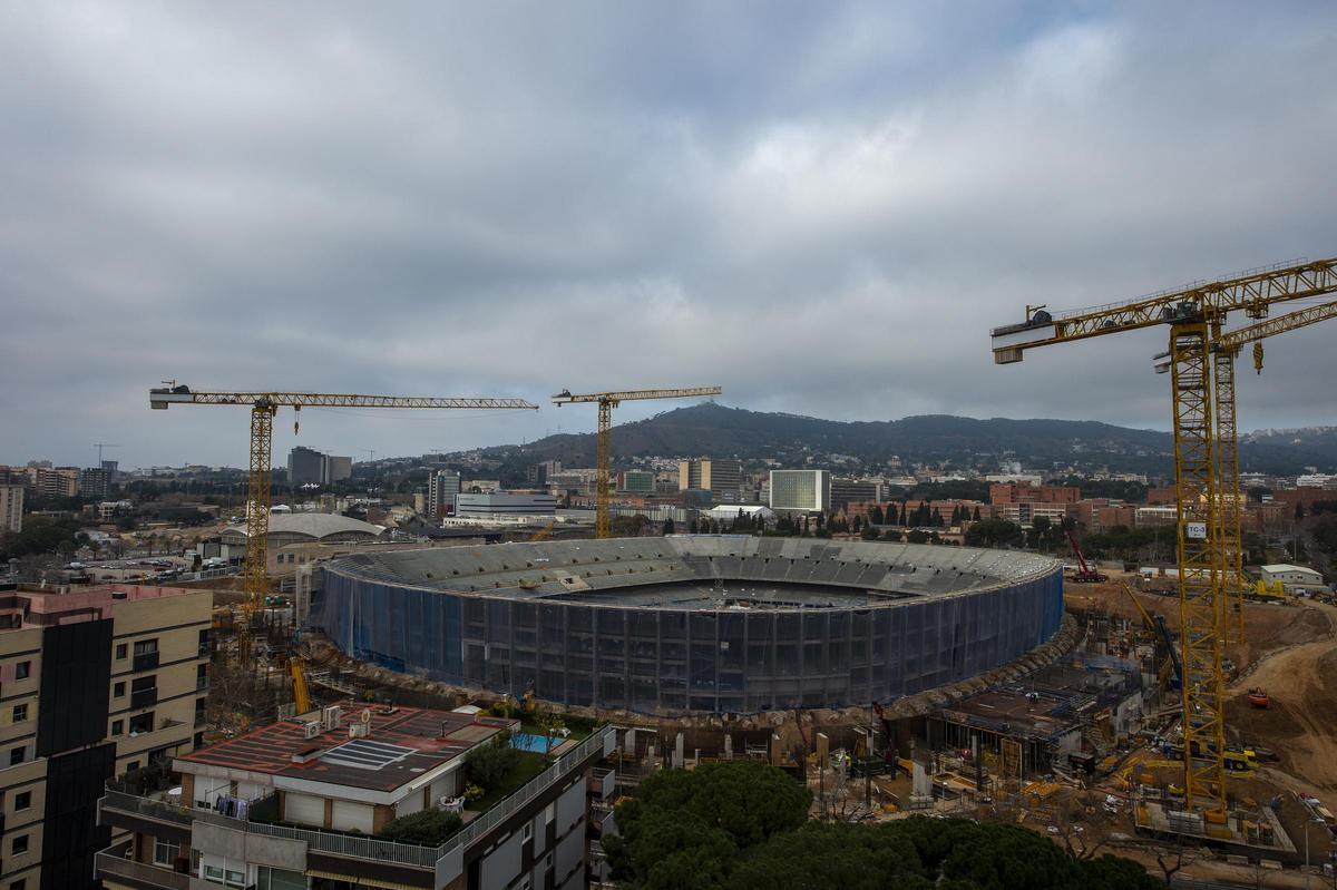 Panorámica del Camp Nou en plena reconstrucción, en enero de 2024.