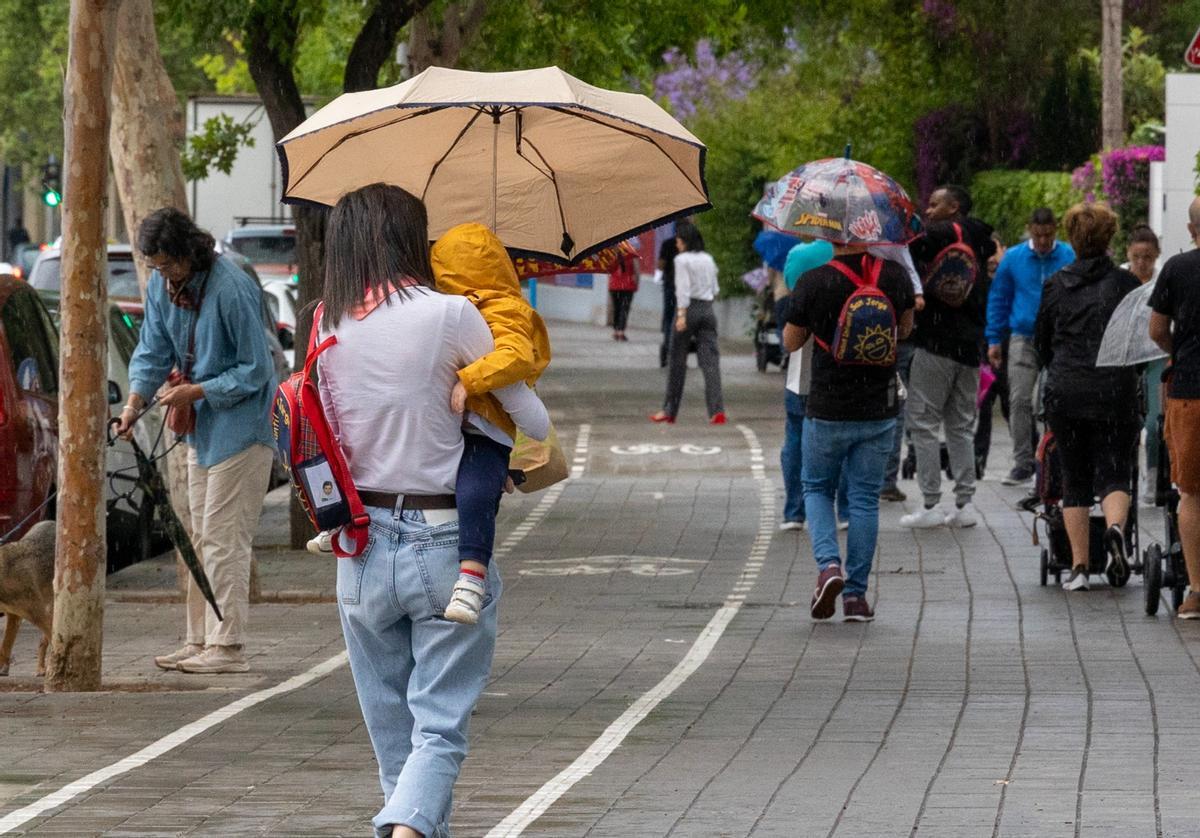 La lluvia ha obligado esta mañana a sacar los paraguas en Alicante