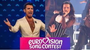 Jesús Vázquez y Chanel durante el Benidorm fest 2026 / Cartel con el logotipo de Eurovisión