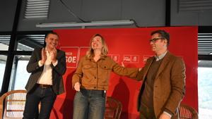 Fernando Sabés, Pilar Alegría y Félix Bolaños, en la clausura de las jornadas del PSOE del Alto Aragón.
