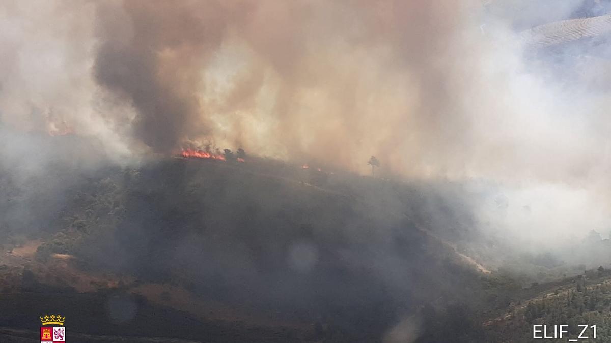 Imagen aérea del incendio forestal en Argozelo, Portugal, muy cerca de Zamora.