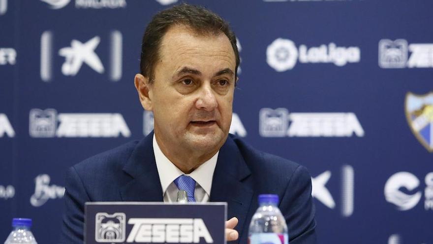 Muñoz, en la sala de prensa de La Rosaleda