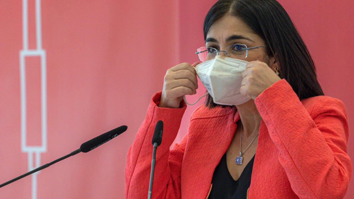 Carolina Darias durante la rueda de prensa de esta mañana en València