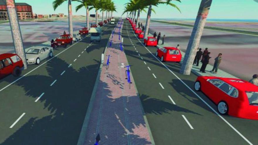 Una simulación de cómo quedará el carril bici en la calle Pedro Juan Perpiñán. | INFORMACIÓN