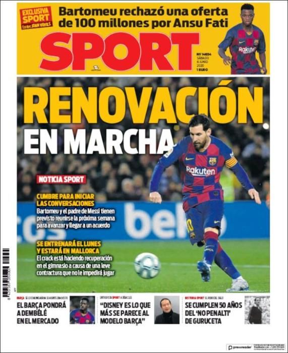 Portada SPORT sábado 6 junio 2020