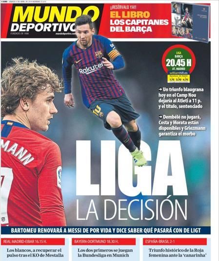 Portada MUNDO DEPORTIVO  sábado 6 de abril de 2019