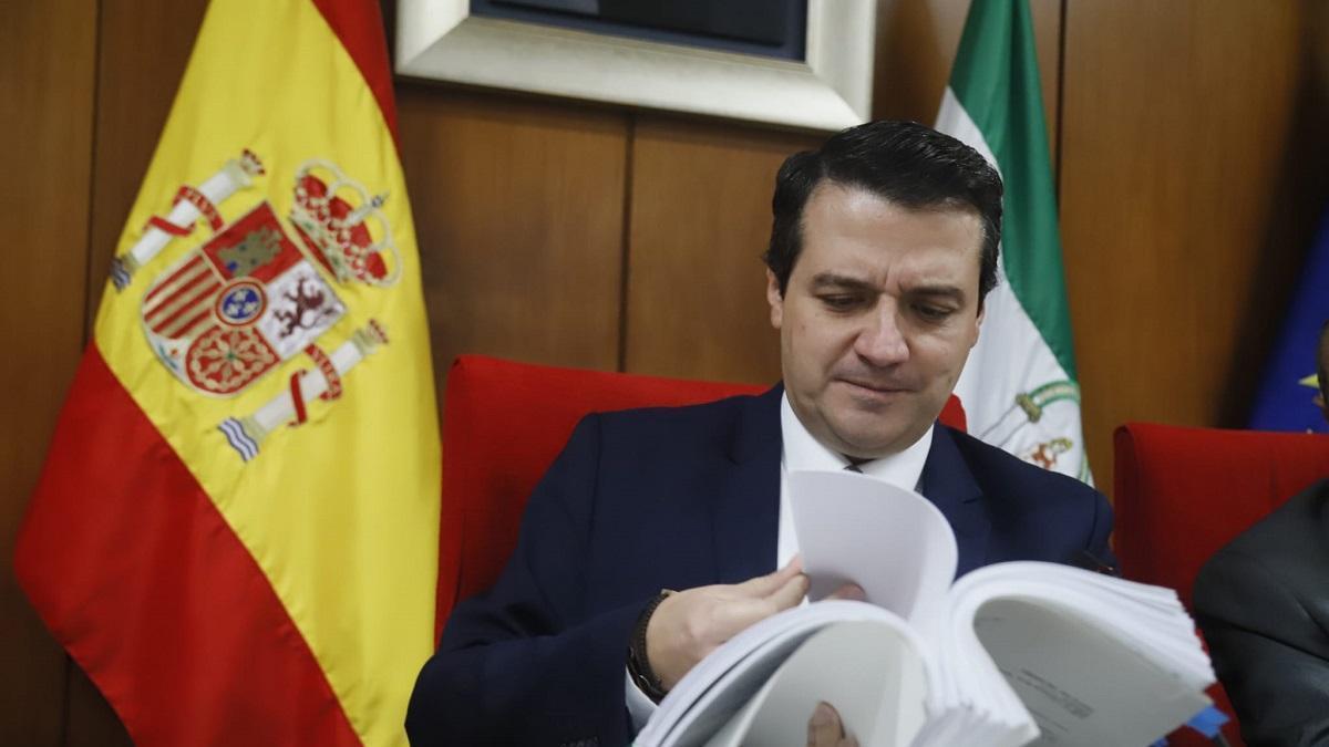 El alcalde de Córdoba, José María Bellido, repasa unos documentos durante el Pleno municipal del pasado jueves.