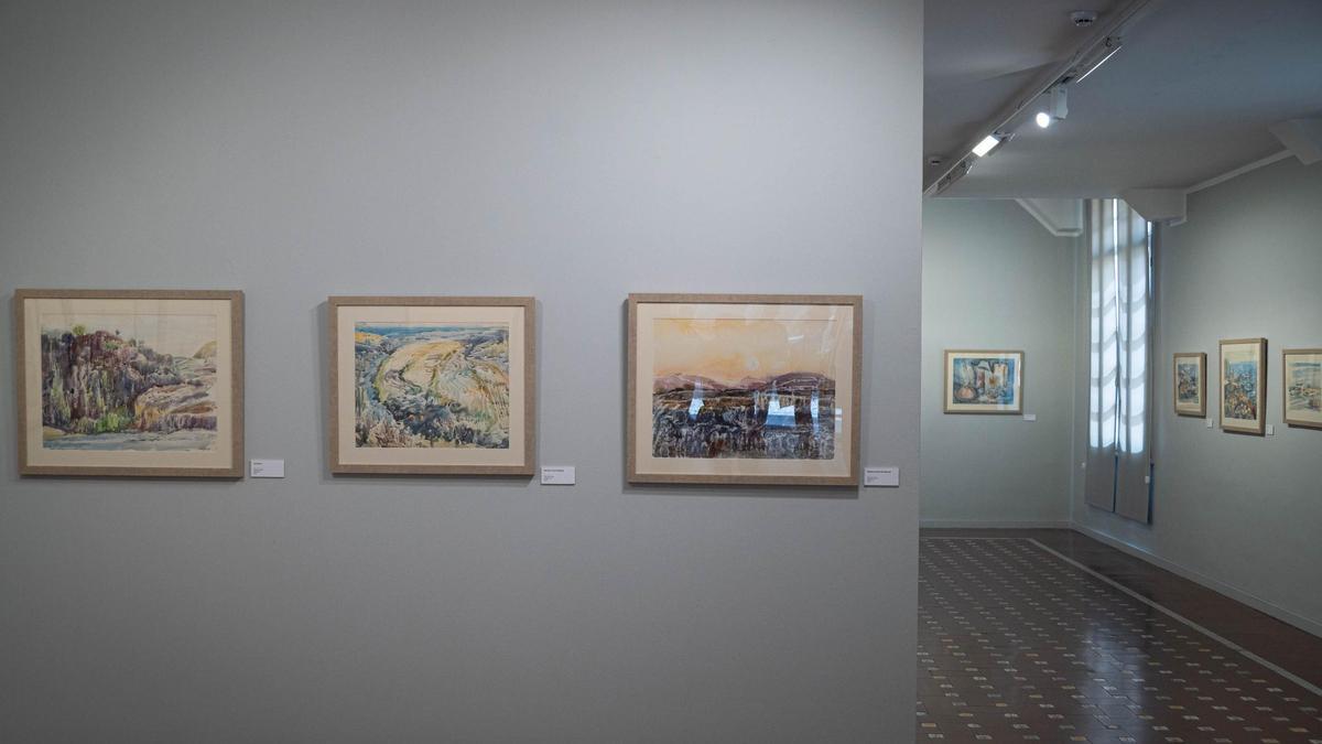 Algunas de las acuarelas de la exposición de Galarza en Bellas Artes.