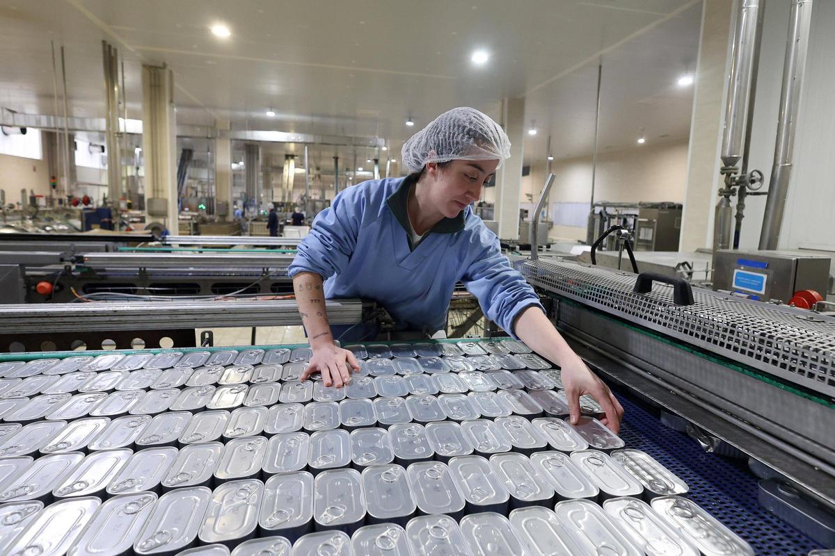 Una trabajadora en una conservera gallega