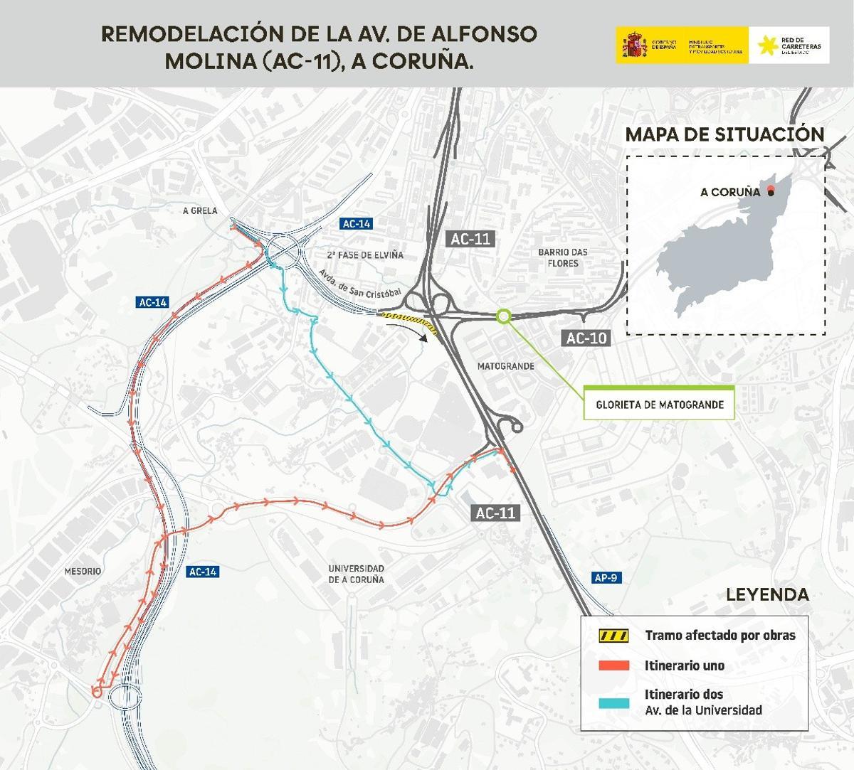 El acceso a Alfonso Molina desde San Cristóbal, en A Coruña, estará cortado dos meses desde este martes 13 de enero.