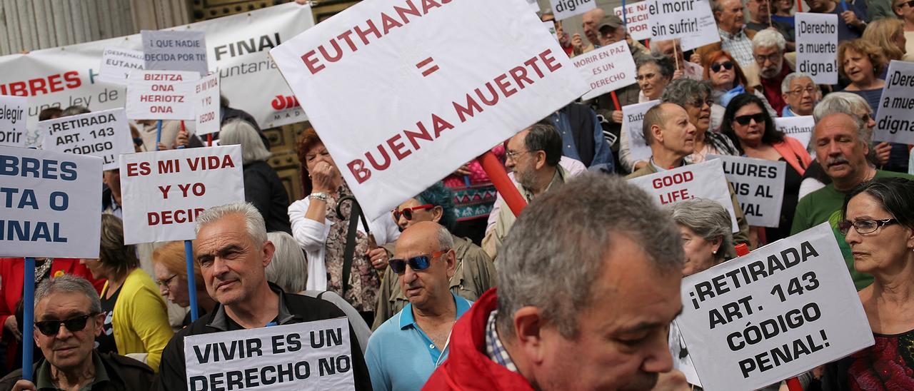 Una manifestación a favor de la eutanasia.