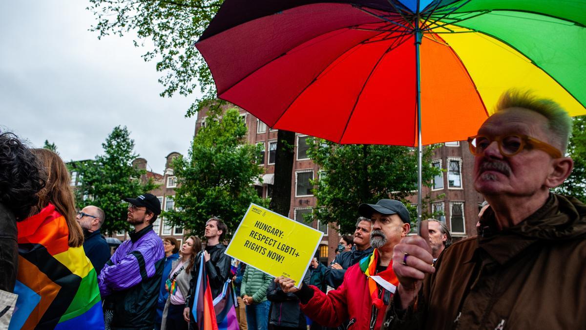 Protesta contra la nueva ley de Hungría contra la comunidad LGTBI