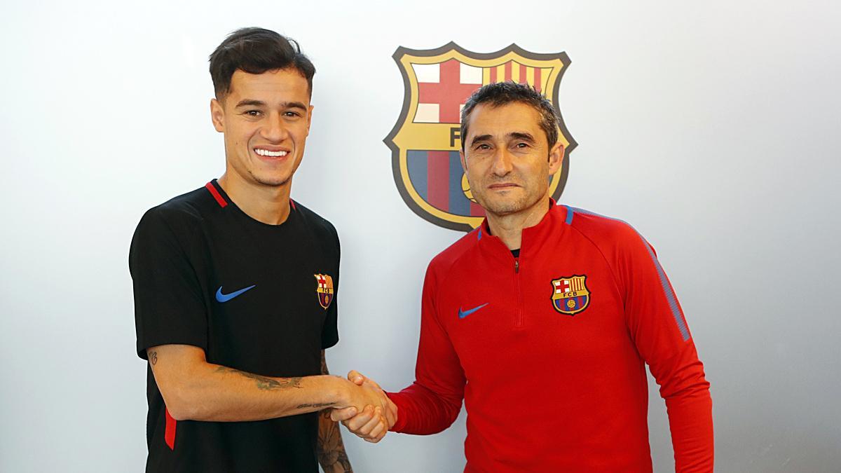 Coutinho, en su primer día de entrenamiento como azulgrana